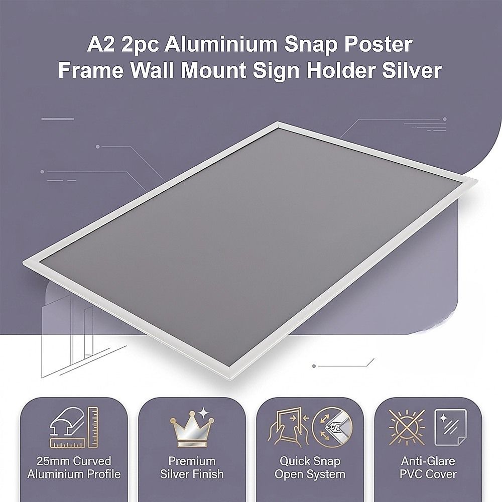A2 2pc Aluminium Snap Poster Frame Wall Mount Sign Holder Black - Image 3