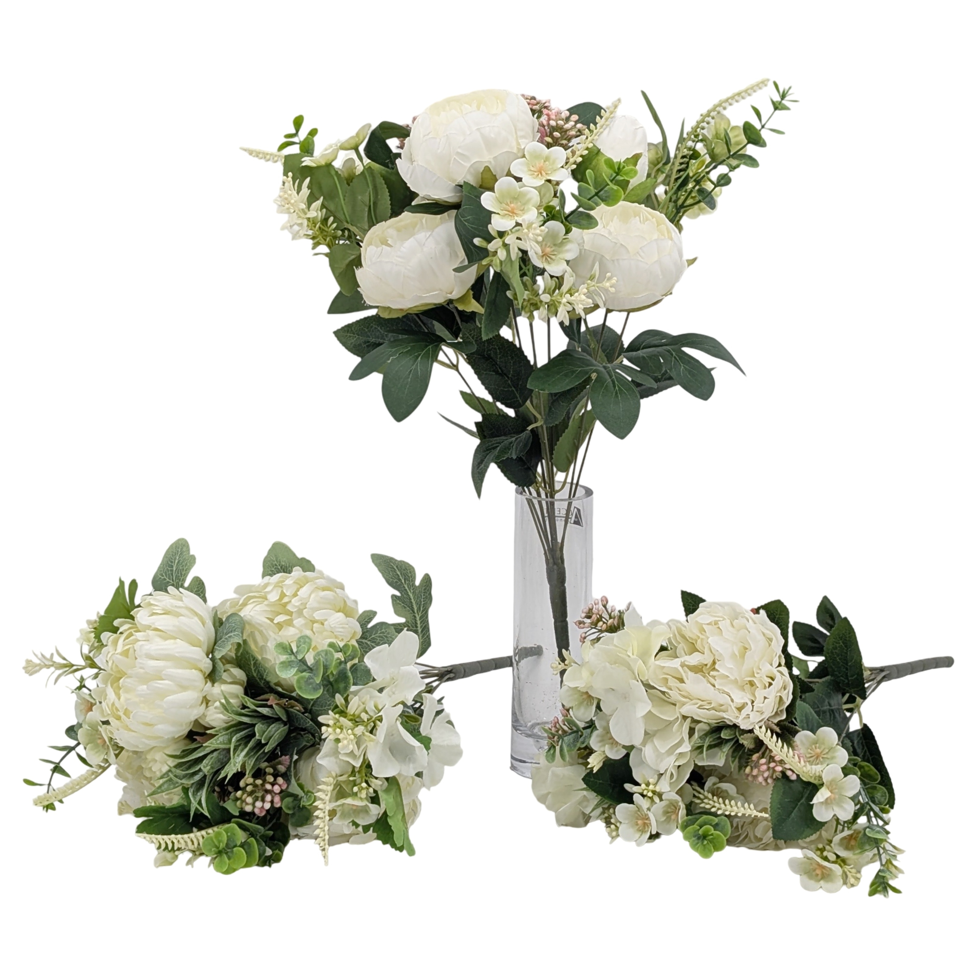 bulk 12 Artificial Elegant White Floral Bunch 3 Asst 44cm - Image 1