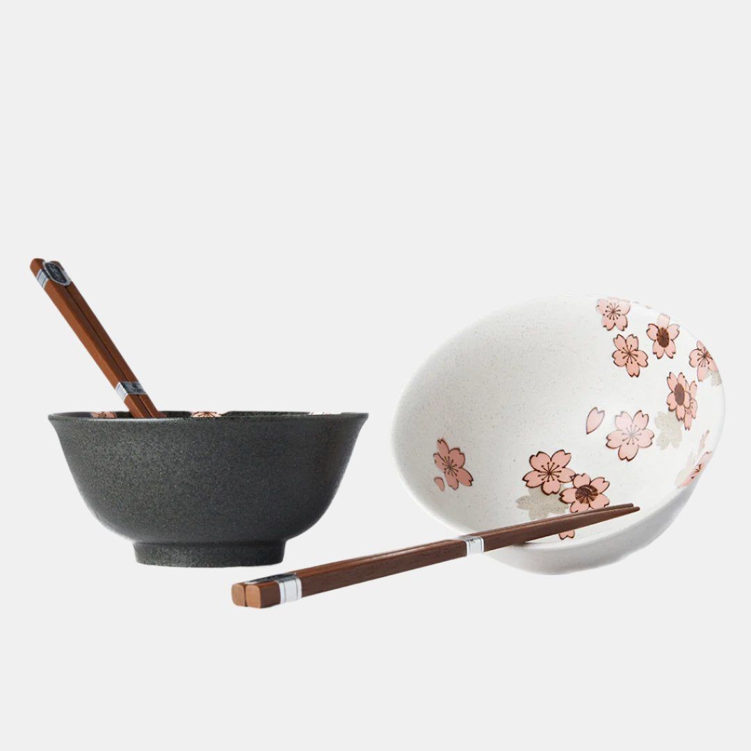 Bowl Set 2pcs with Chopsticks Cherry Blossom Design - Image 1