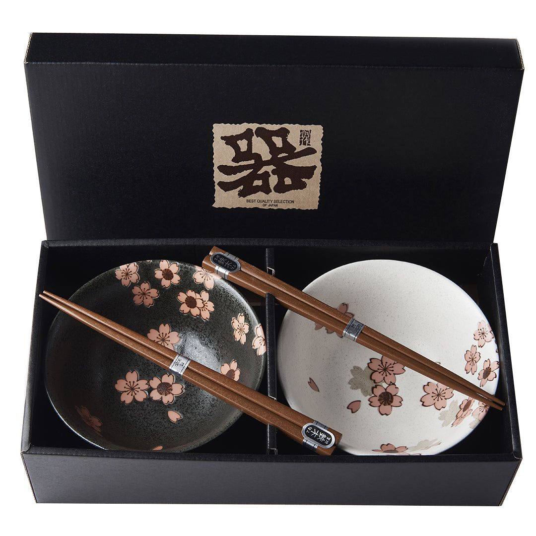 Bowl Set 2pcs with Chopsticks Cherry Blossom Design - Image 3