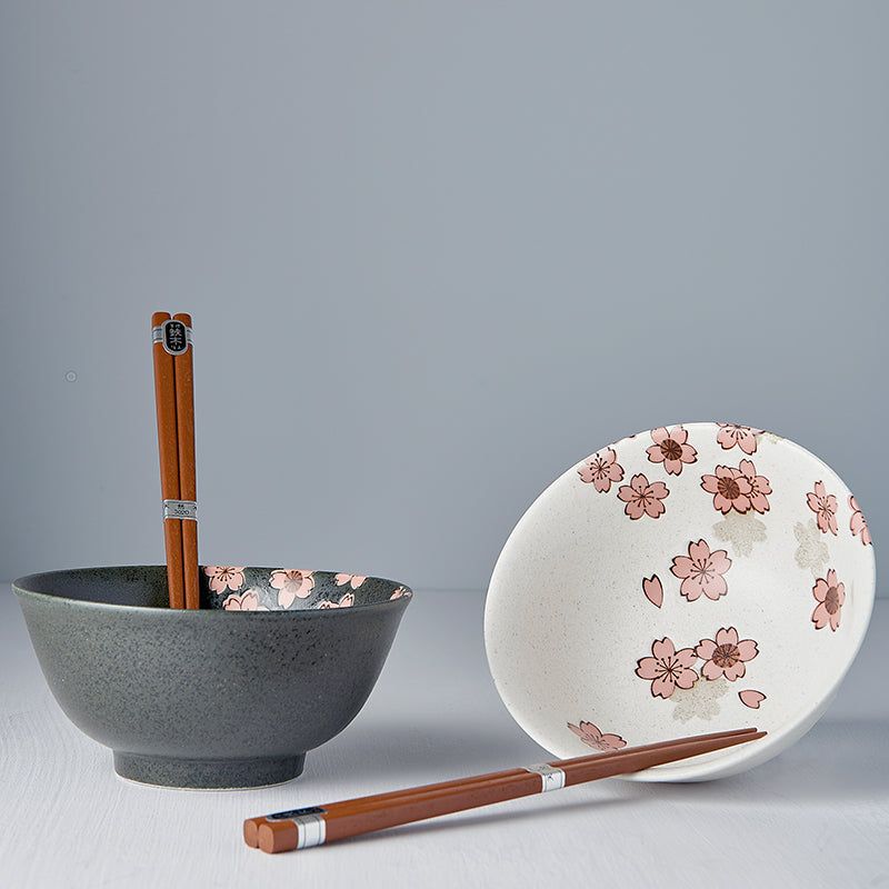 Bowl Set 2pcs with Chopsticks Cherry Blossom Design - Image 4