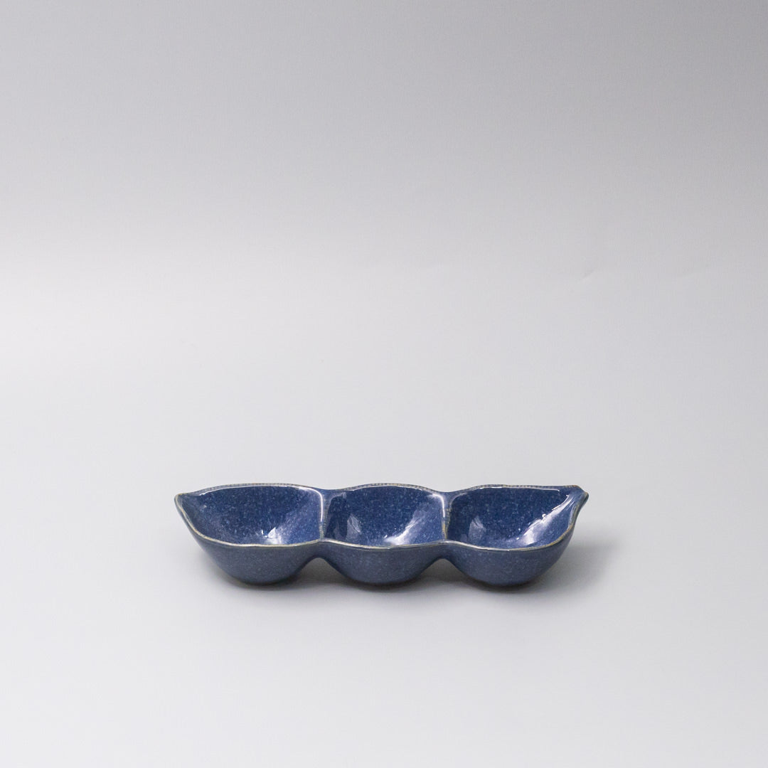 Edamame Triple Pod Dish 20cm Indigo Blue Glaze - Image 1