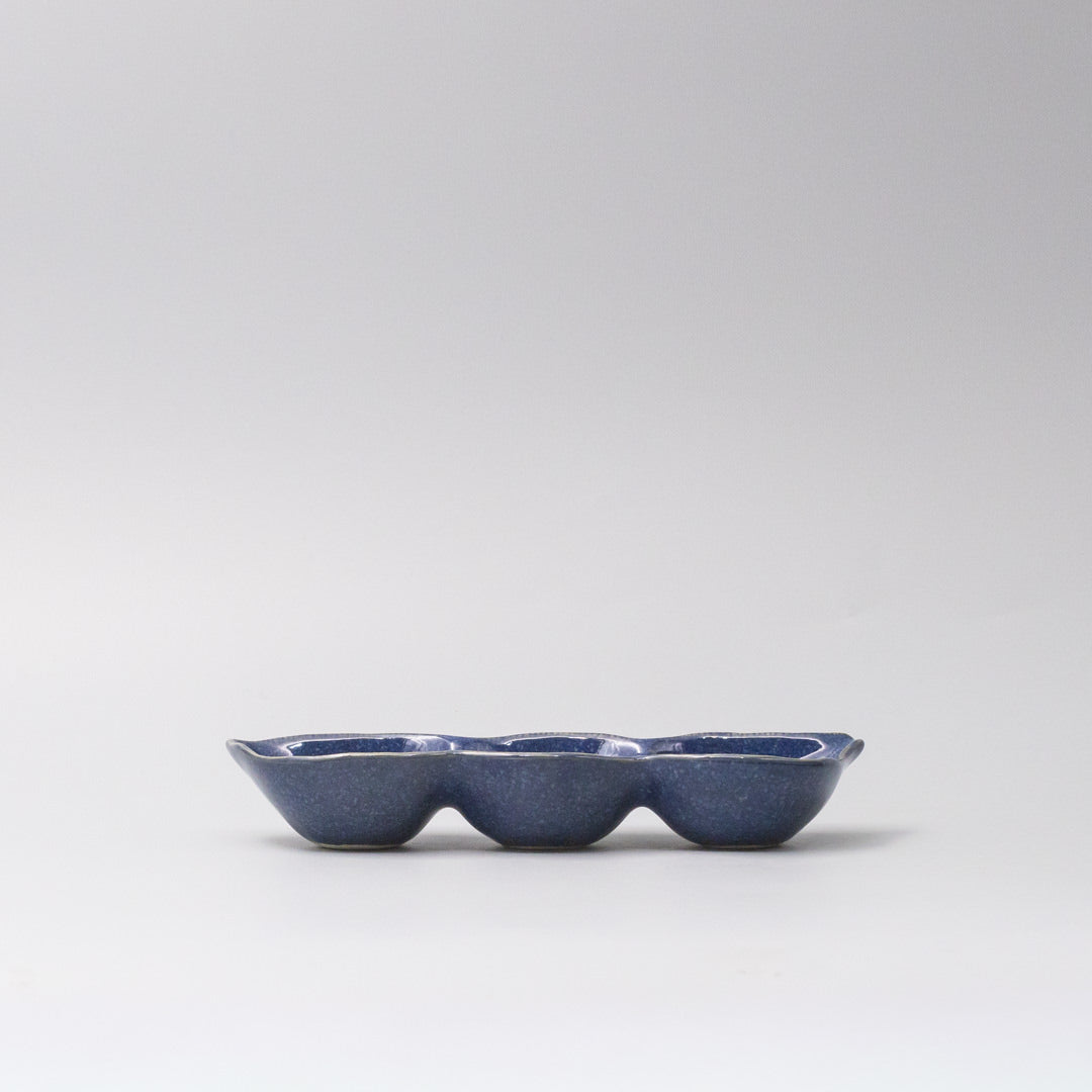 Edamame Triple Pod Dish 20cm Indigo Blue Glaze - Image 3