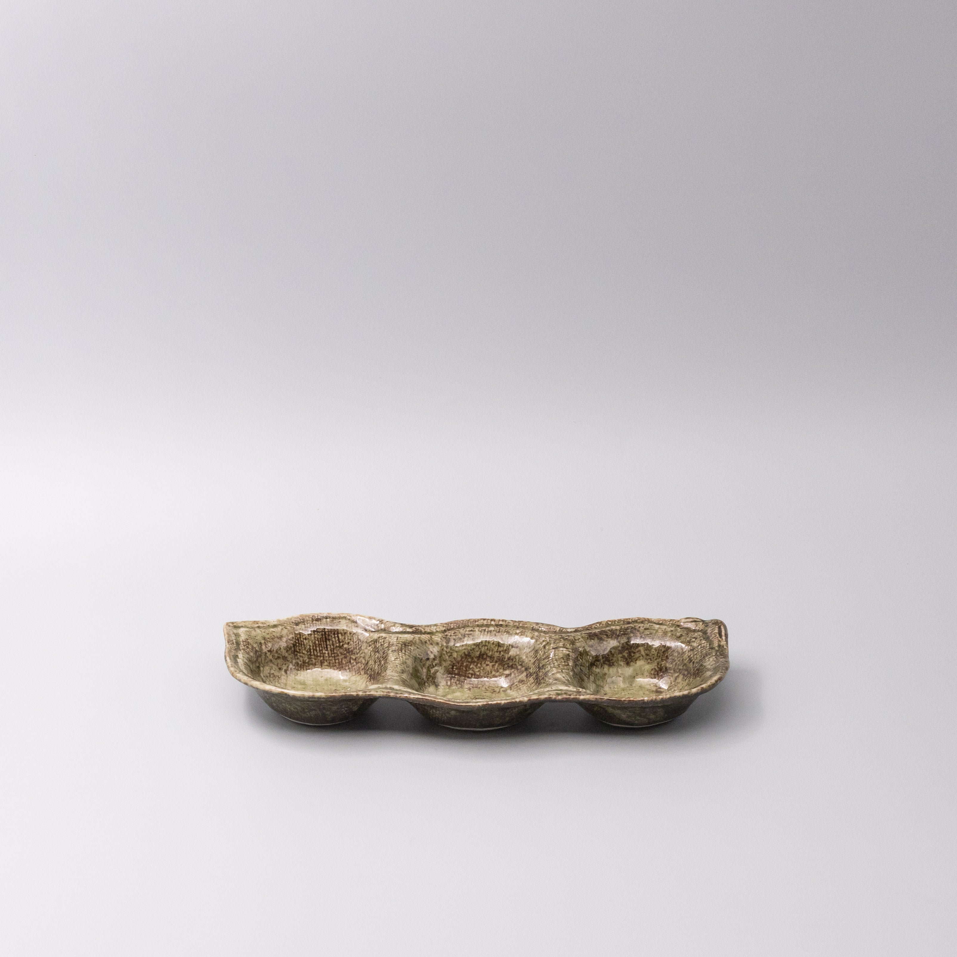 Edamame Triple Pod Dish Green Glaze - Image 1