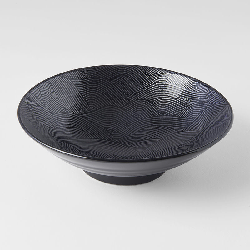 Ramen Bowl 24.5cm Black Wave Glaze - Image 1