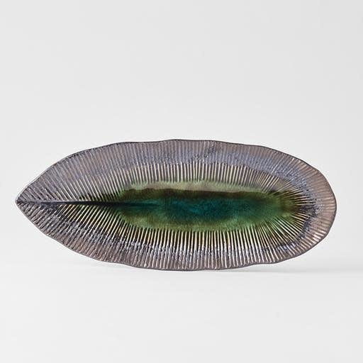 Plate Leaf Shape 32.5x13.5cm Midori Ridge Glaze - Image 1
