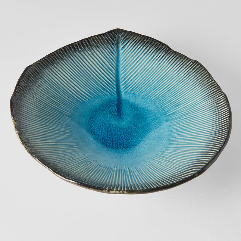Bowl Shallow Leaf Shape 25cm Sky Blue Glaze - Image 1