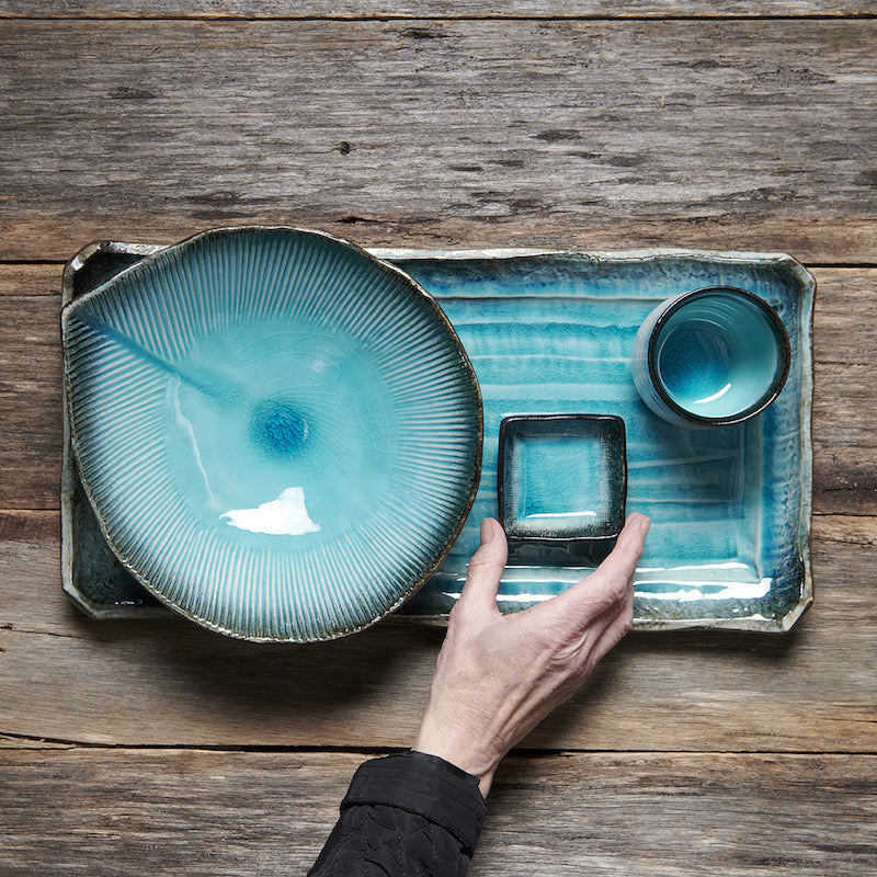 Plate Leaf Shape 16cm Sky Blue Glaze - Image 5