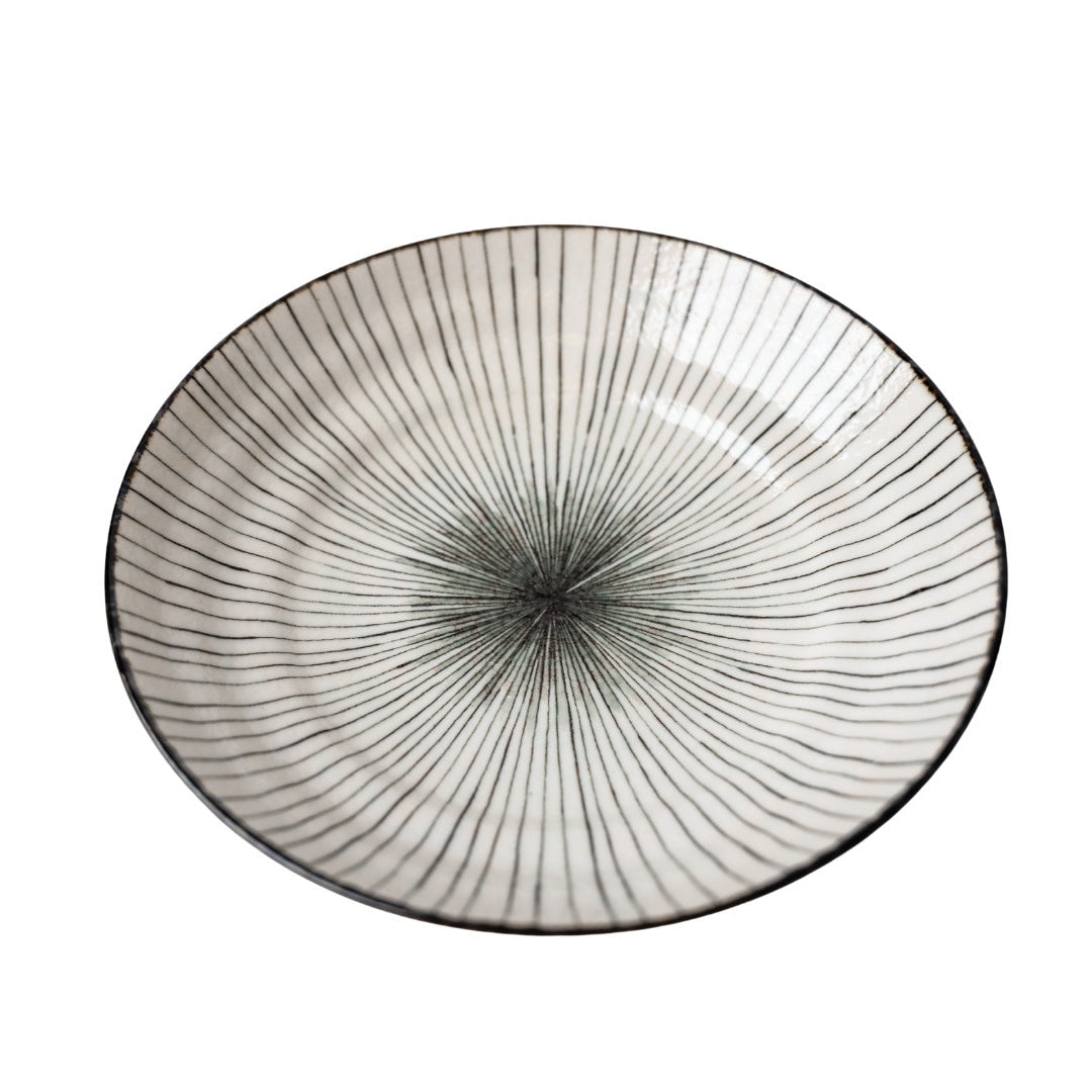 Pasta Bowl Flat 23cm Black Converging Line Glaze - Image 1