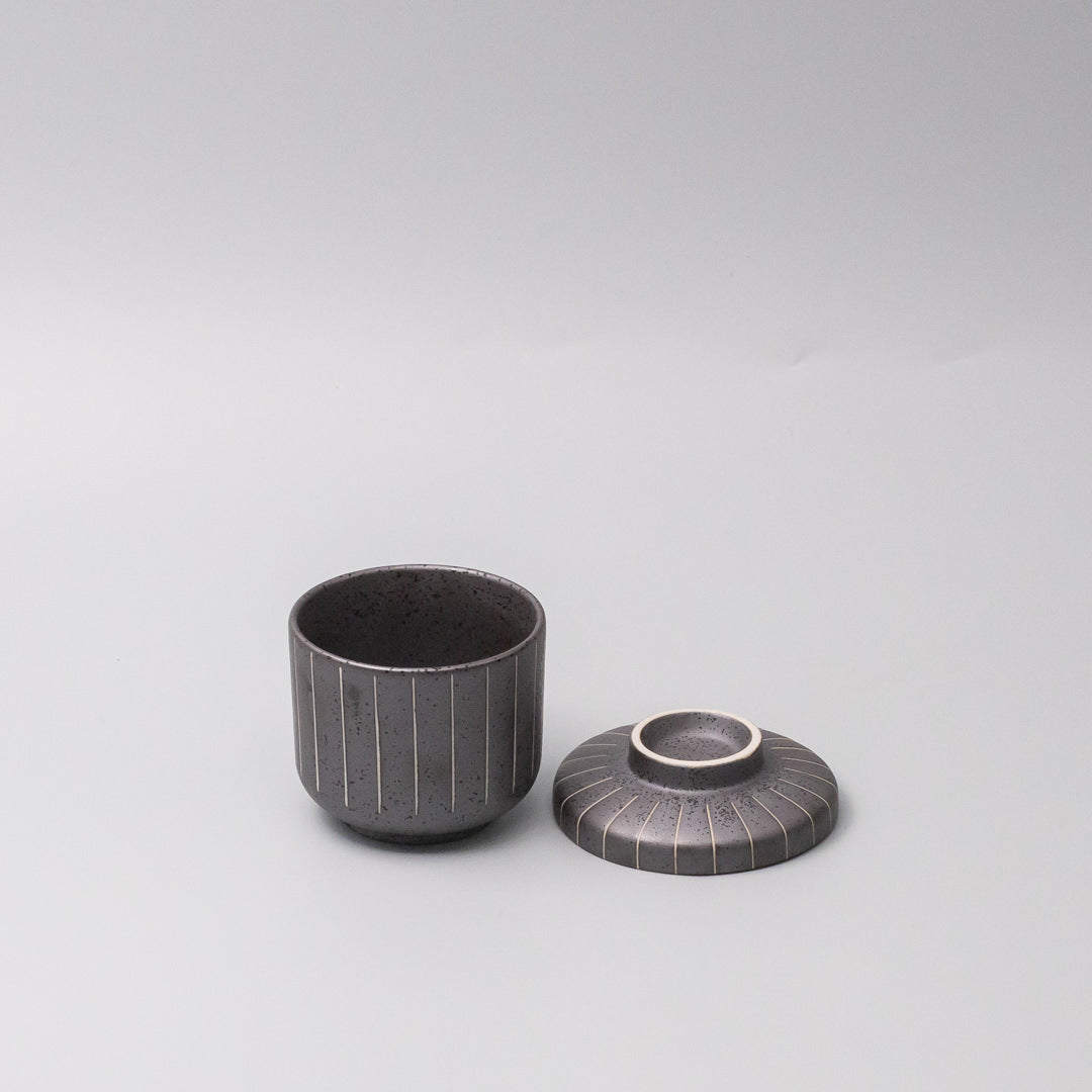 Cup Chawanmushi 170ml Matt Black Stripe Glaze - Image 1