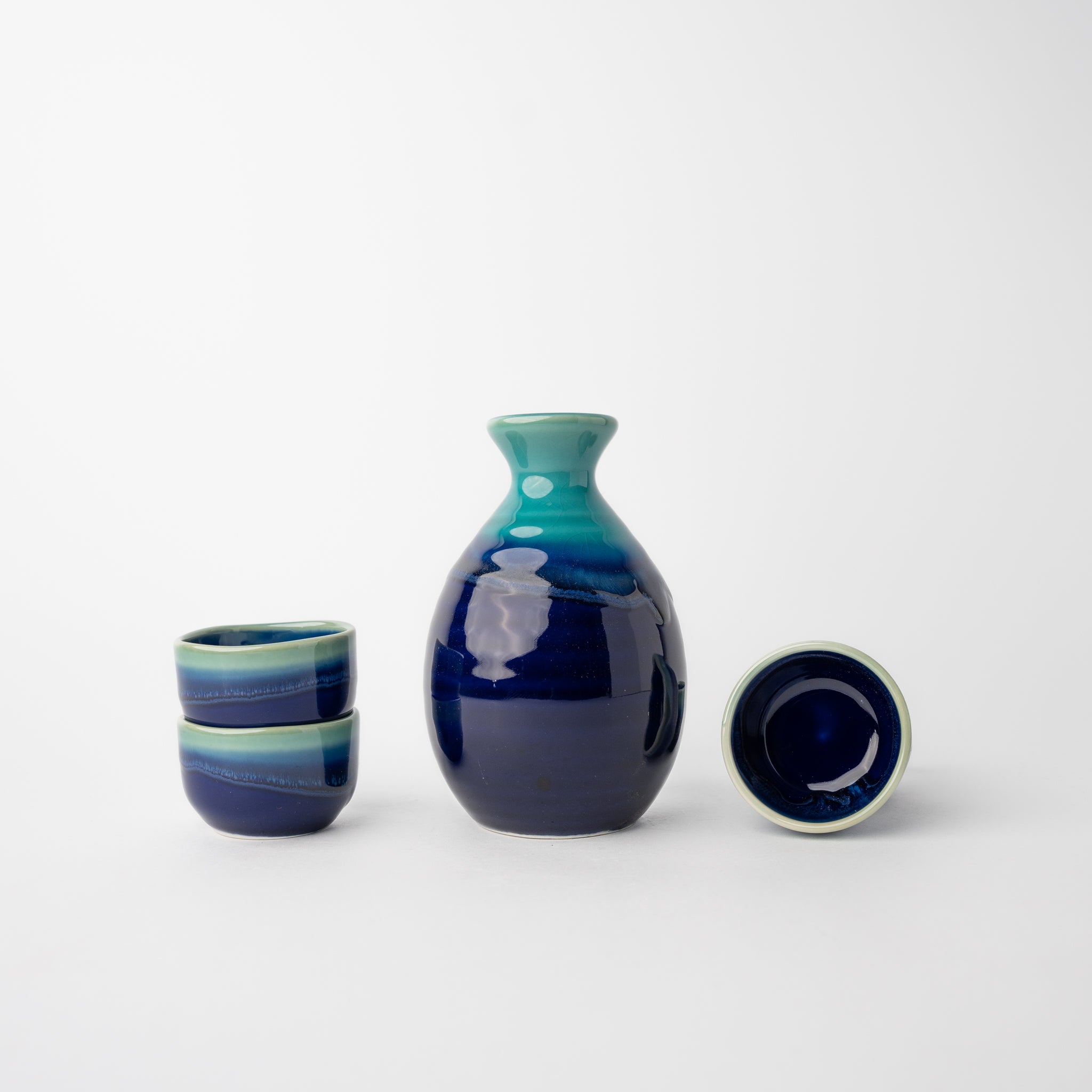 Sake Set for Four 330ml Cobalt Teal Glaze - Image 1