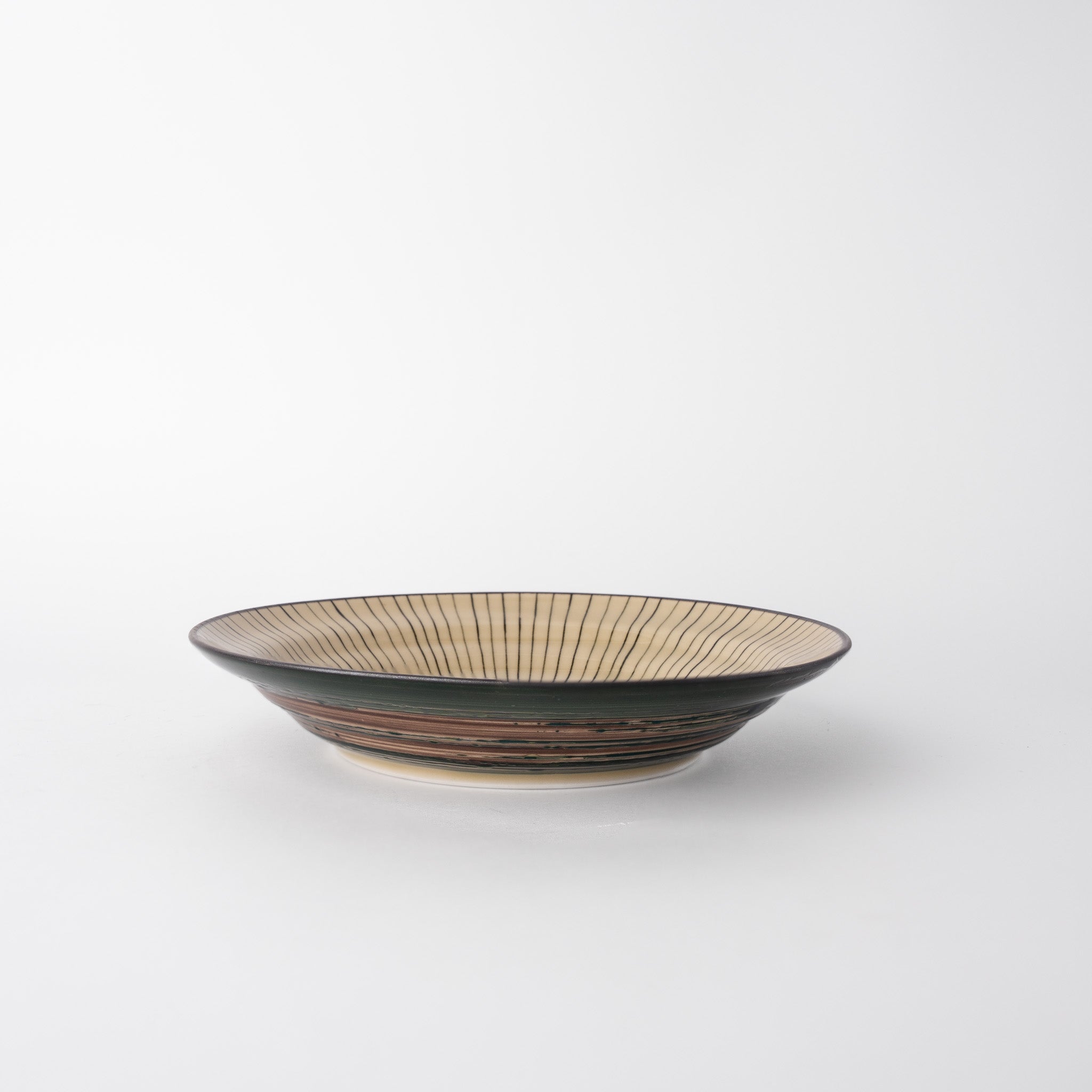 Bowl Shallow Flat Based 20cm Green Converging Line Glaze - Image 2
