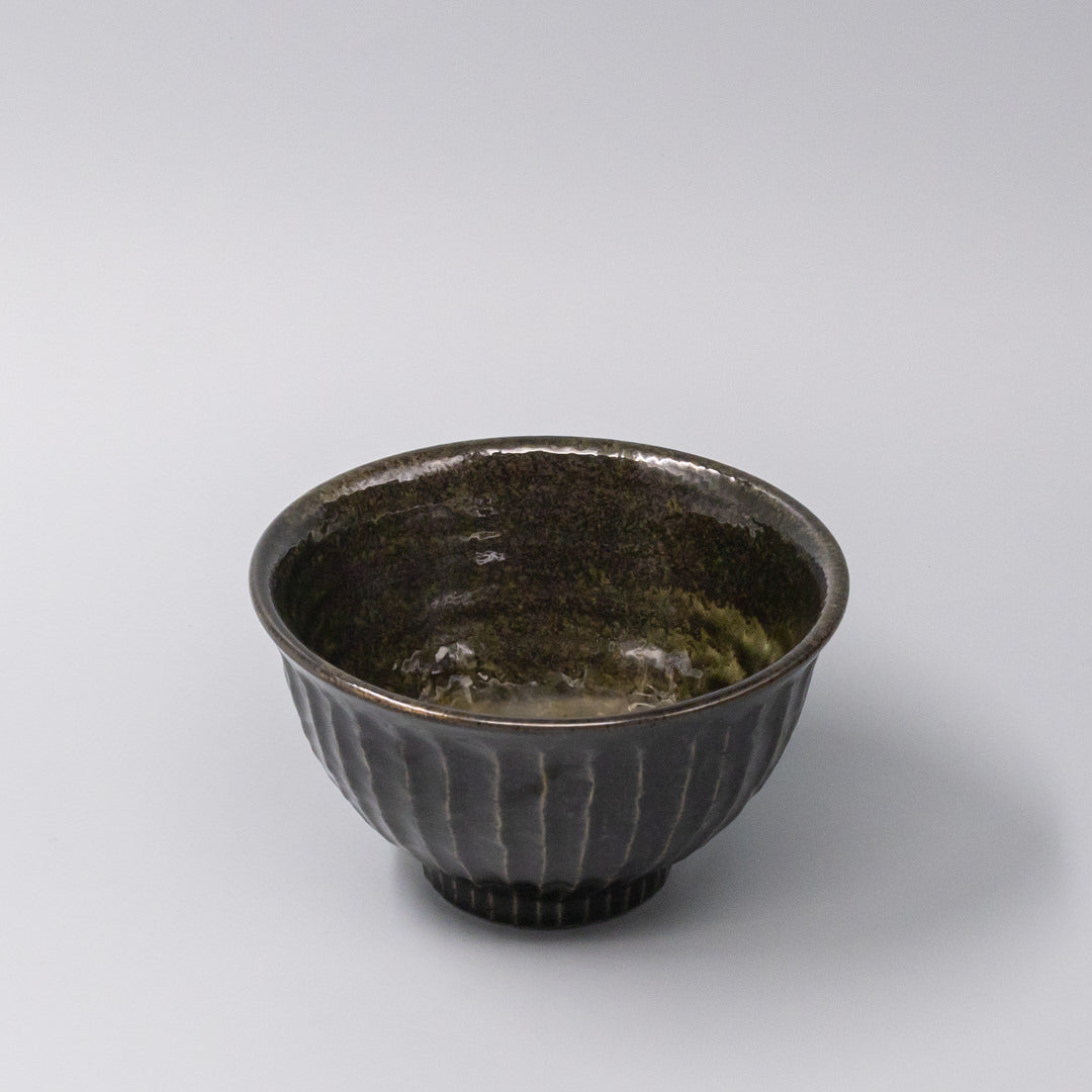 Bowl 15.5cm Shinogi Moss Black Glaze - Image 1