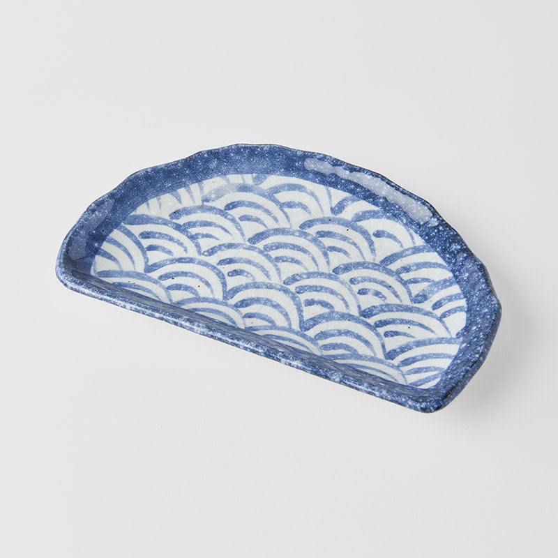 Plate Tempura 21cm Indigo Blue Wave Design - Image 1