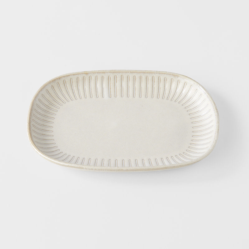 Plate Oval 19cm Ridged Alabaster Glaze - Image 1