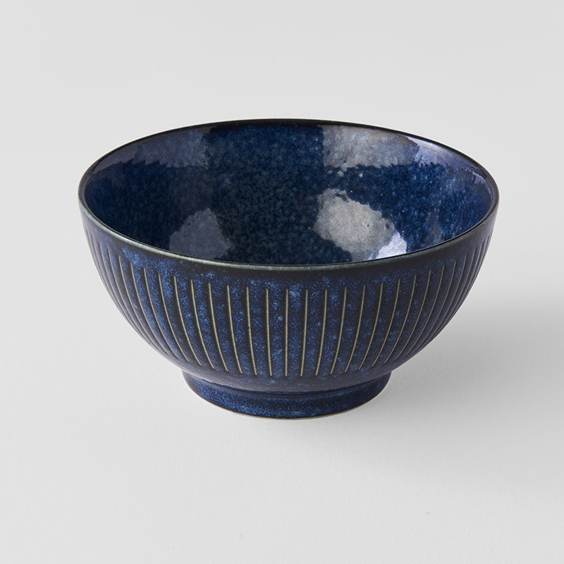 Rice Bowl 13.3cm Ridged Indigo Glaze - Image 1