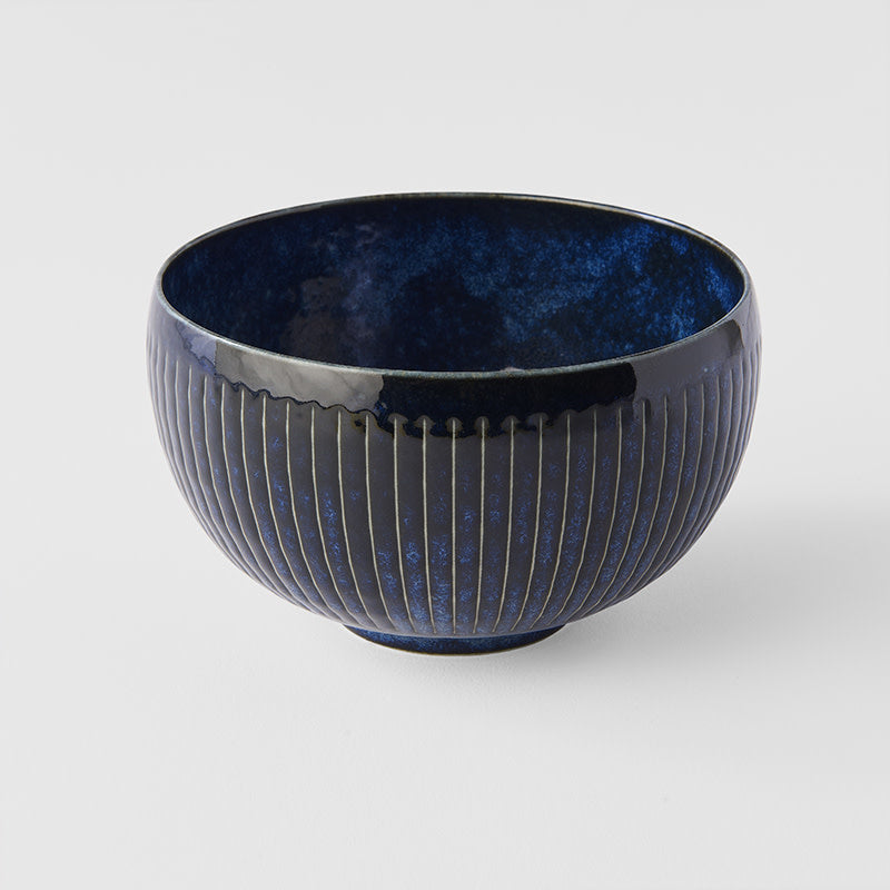 Rice Bowl 13.3cm Ridged Indigo Blue Glaze - Image 1