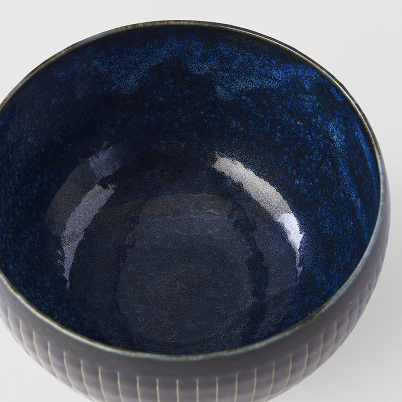 Rice Bowl 13.3cm Ridged Indigo Blue Glaze - Image 2