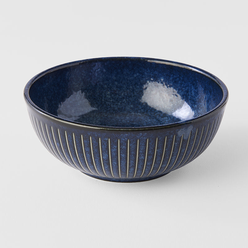 Pasta Bowl 16cm Ridged Indigo Blue Glaze - Image 1