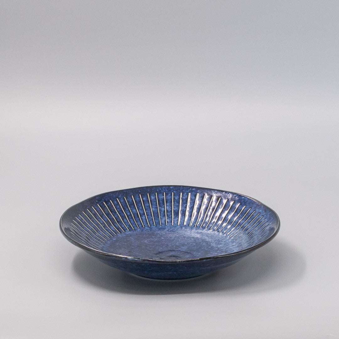 Bowl 25cm Ridged Indigo Glaze - Image 1