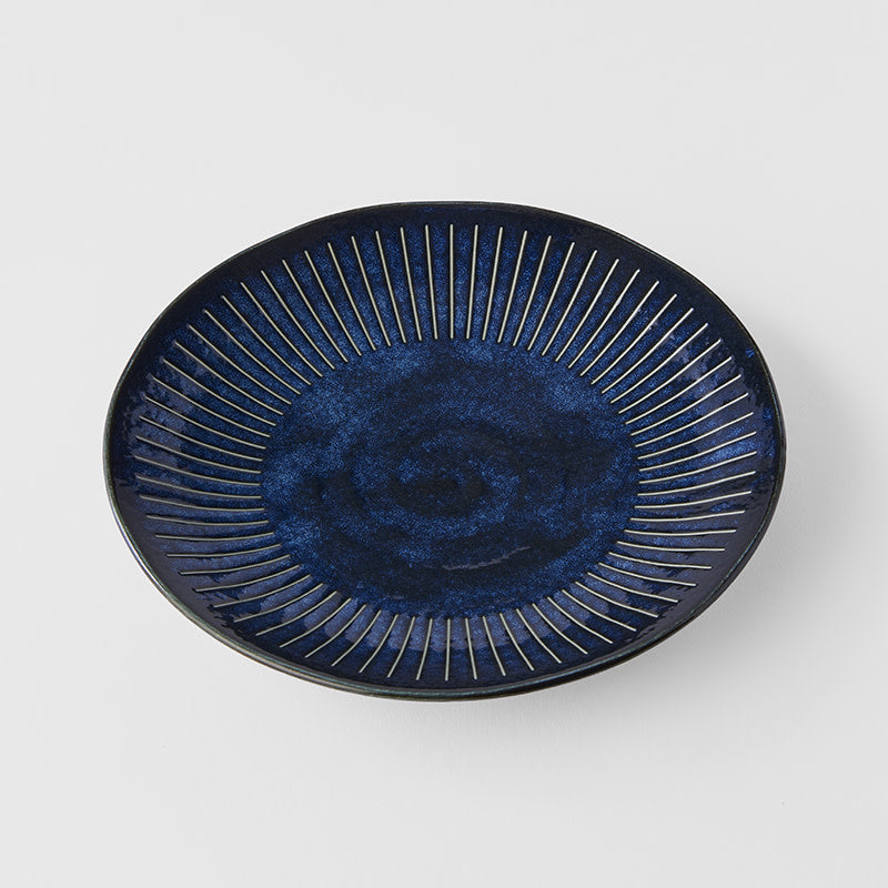 Dinner Plate 23cm Ridged Indigo Blue Glaze - Image 1