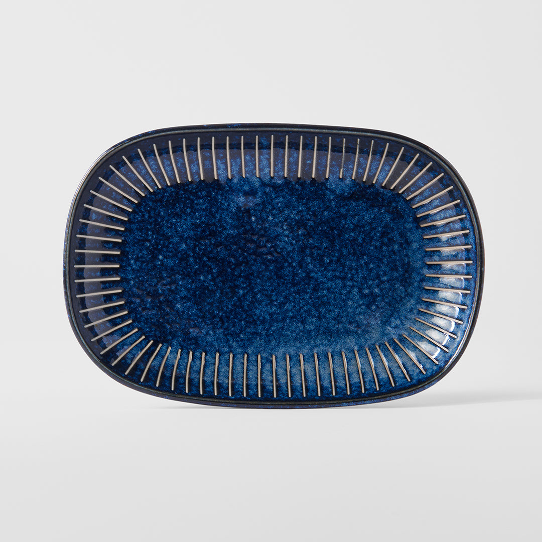 Plate Oval 19cm Ridged Indigo Glaze - Image 4