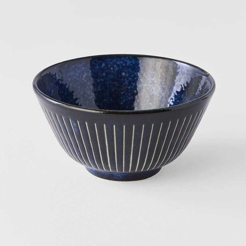 Rice Bowl Fluted 12cm Ridged Indigo Blue Glaze - Image 1