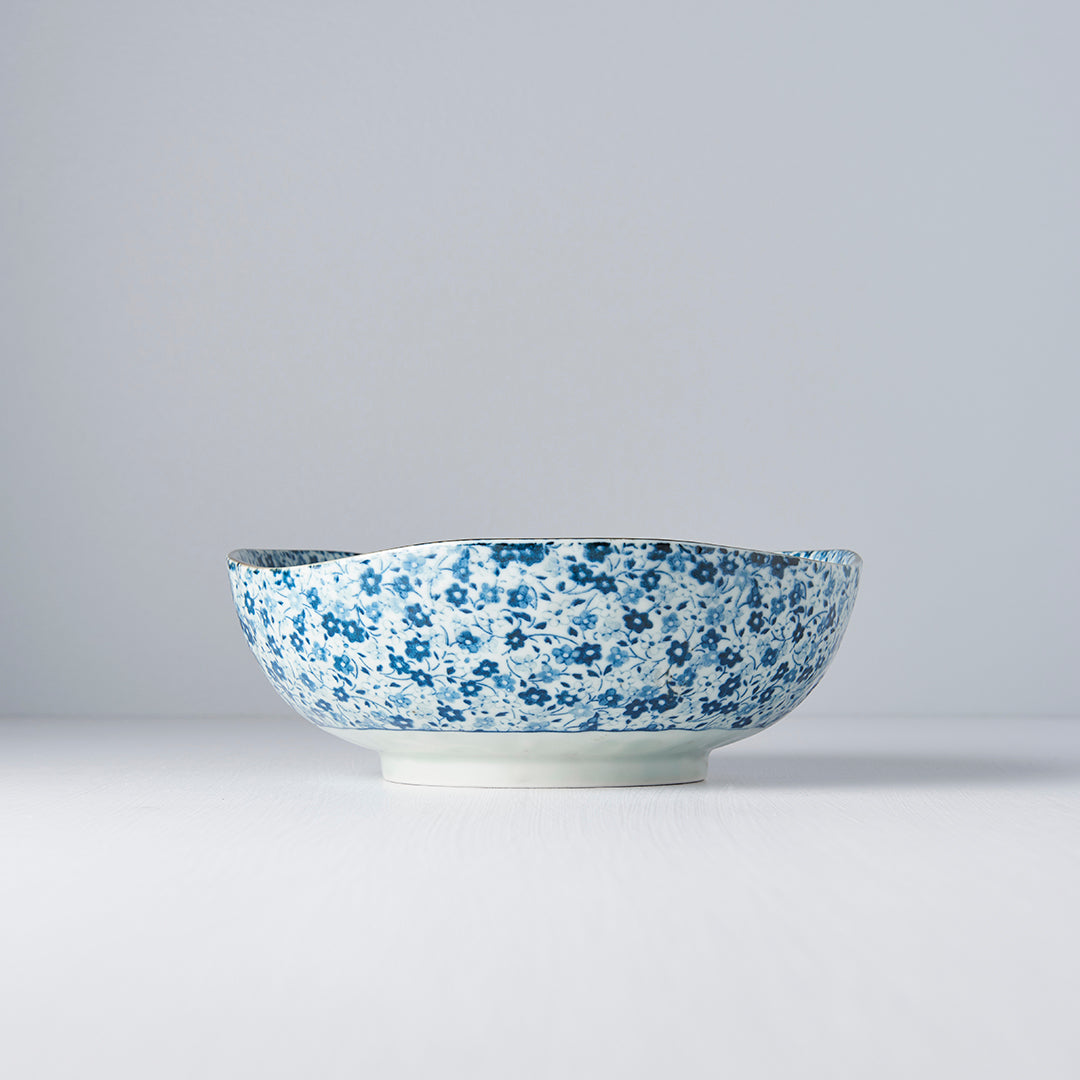 Bowl Organic Shape 20cm Blue Daisy Glaze - Image 1