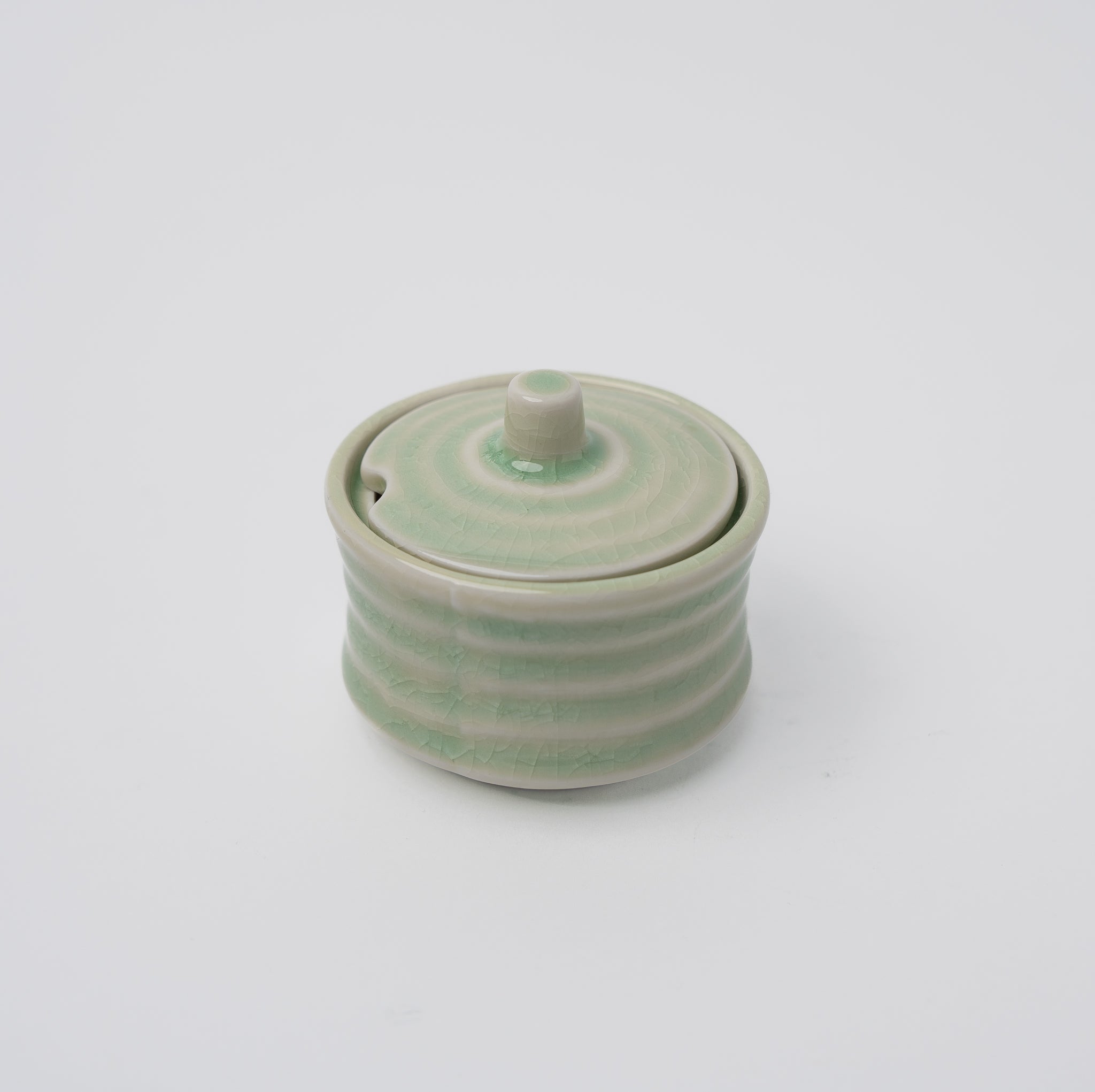 Sugar Pot 5.3cm Ribbed Celadon Glaze - Image 1