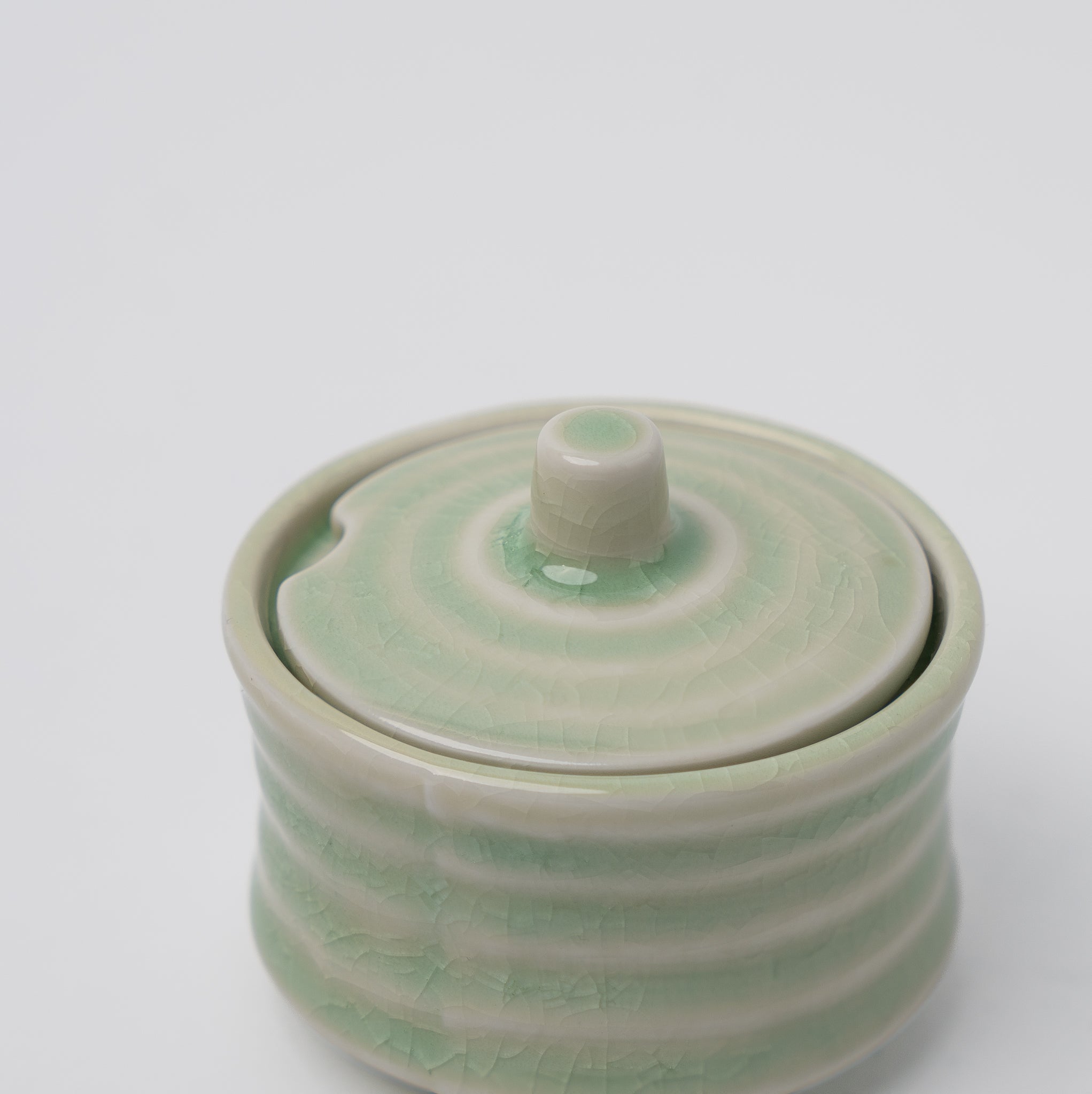 Sugar Pot 5.3cm Ribbed Celadon Glaze - Image 2