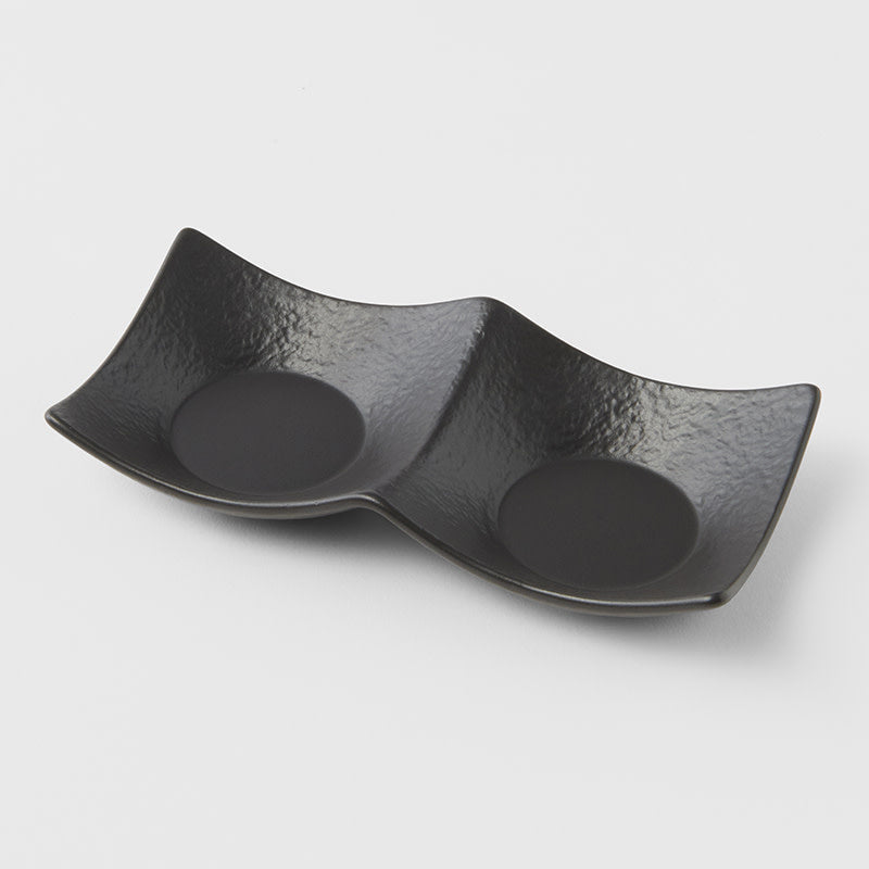 Two Section Sauce Dish Matt Black Glaze - Image 1