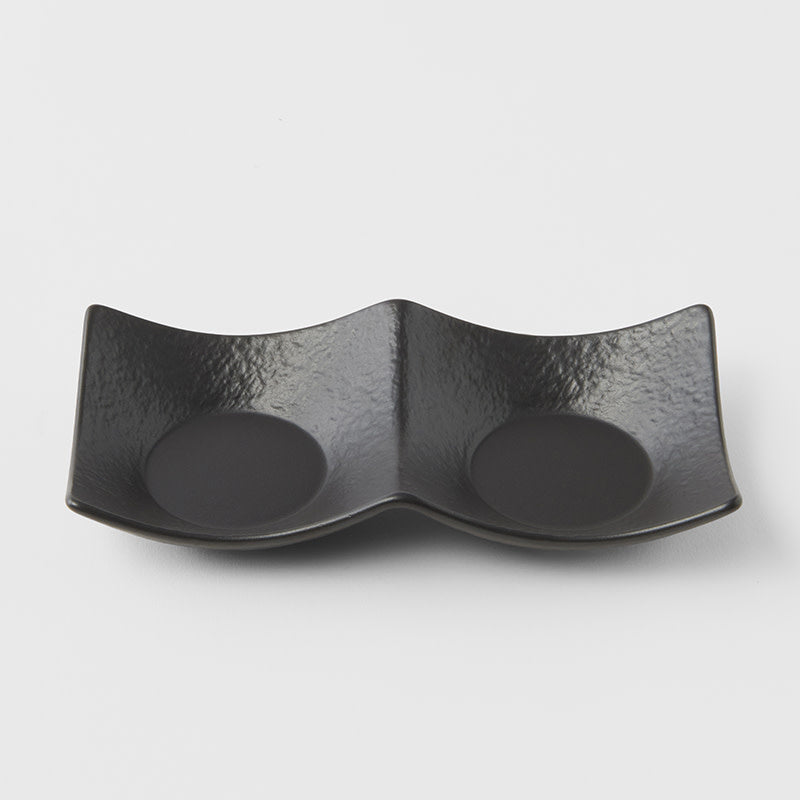 Two Section Sauce Dish Matt Black Glaze - Image 4