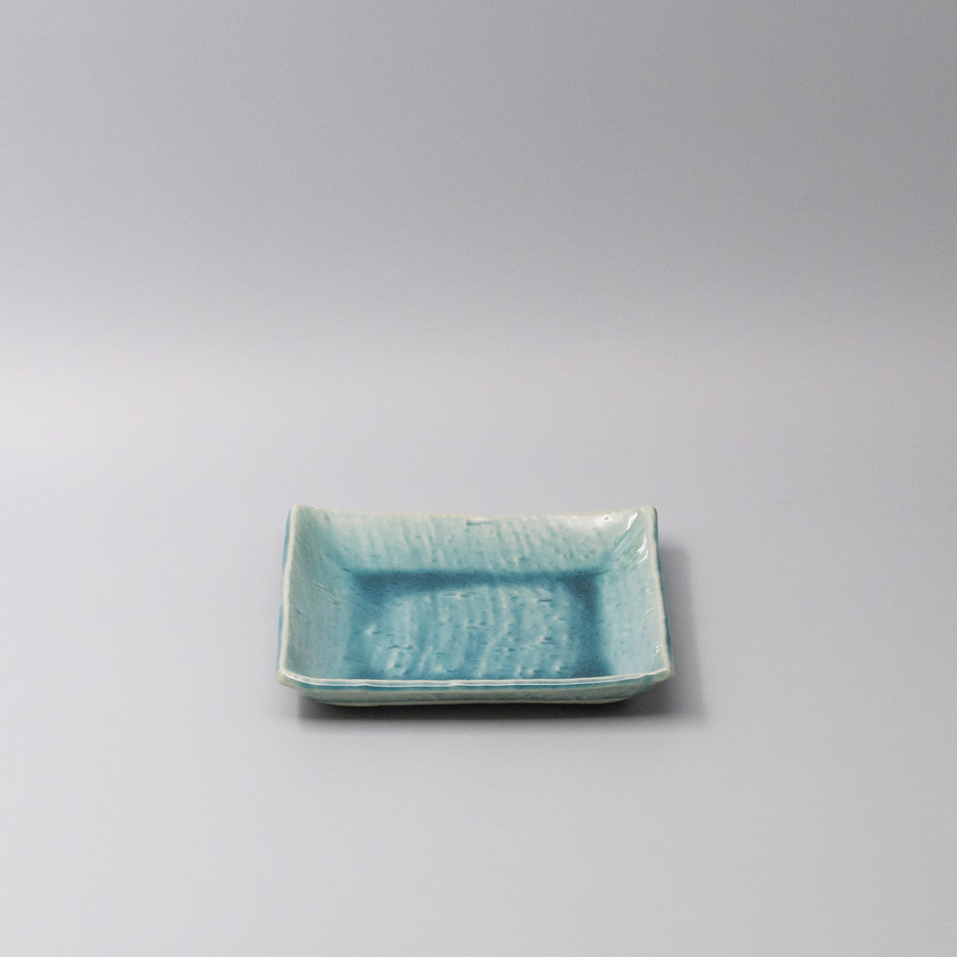Plate Square 17cm Crackle Turquoise Glaze - Image 1