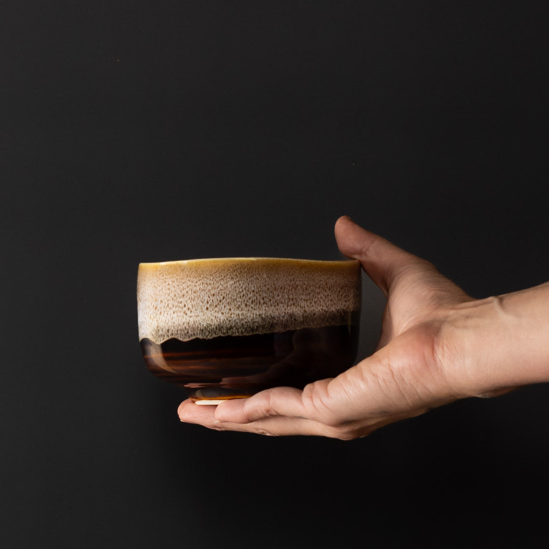 Matcha Tea Bowl 11cm Brown with Milky White - Image 1