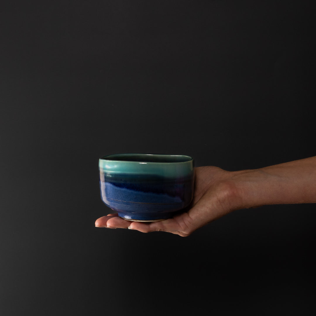 Matcha Tea Bowl 11.5cm Turquoise Drip - Image 1