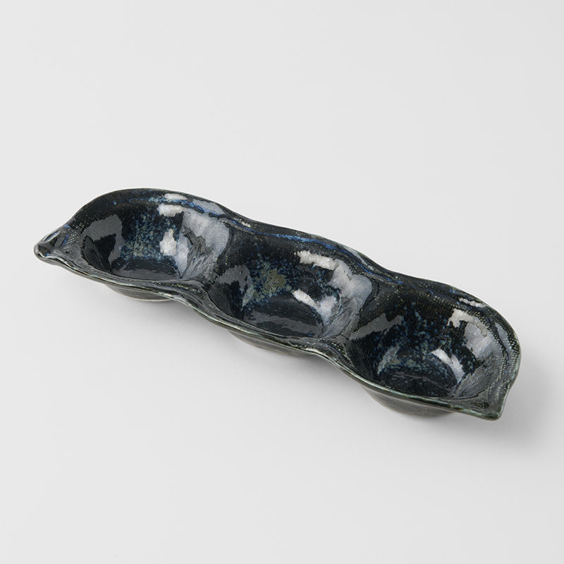 Edamame Triple Pod Dish 200ml Indigo Blue - Image 1