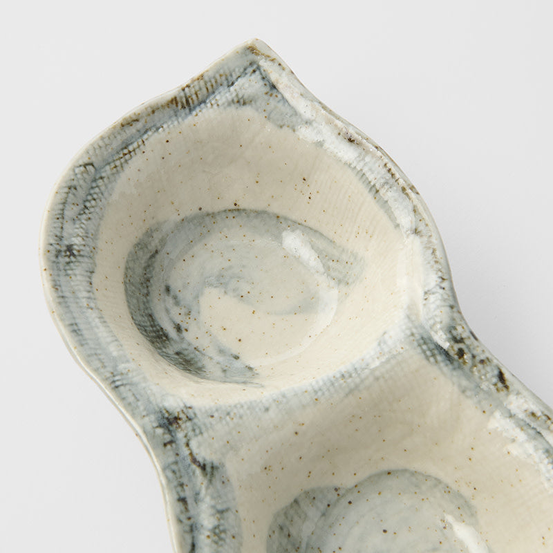 Edamame Triple Pod Dish 200ml Blue White Glaze - Image 3