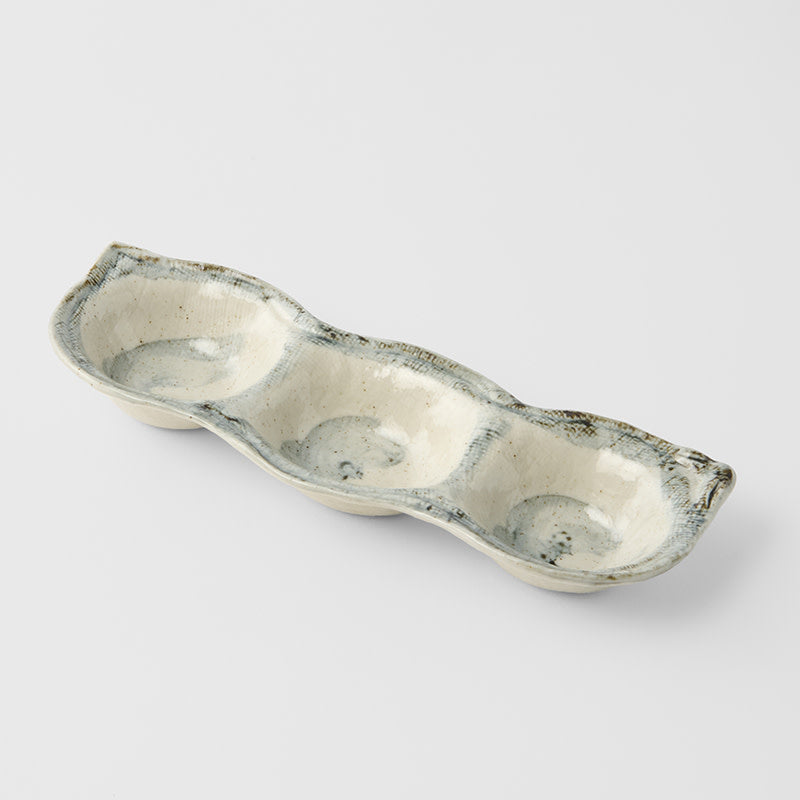 Edamame Triple Pod Dish 200ml Blue White Glaze - Image 5