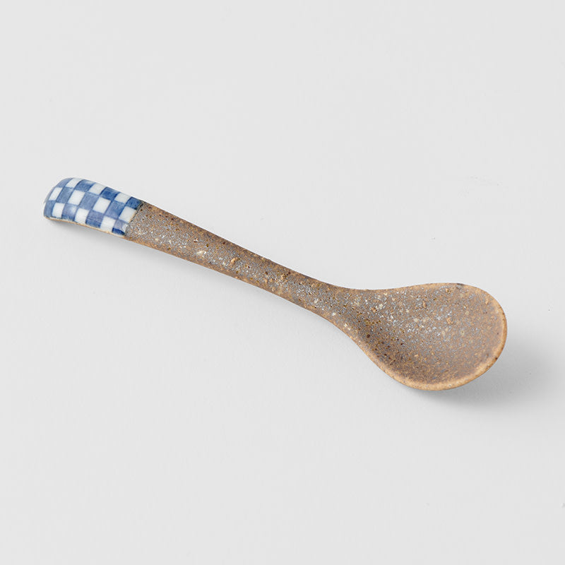 Spoon Small Bisque Indigo Checkerboard - Image 1