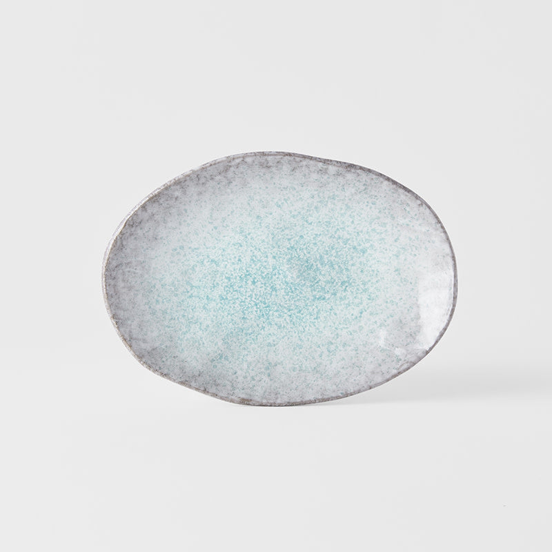 Plate Oval 24x17cm Aqua Splash Glaze - Image 1