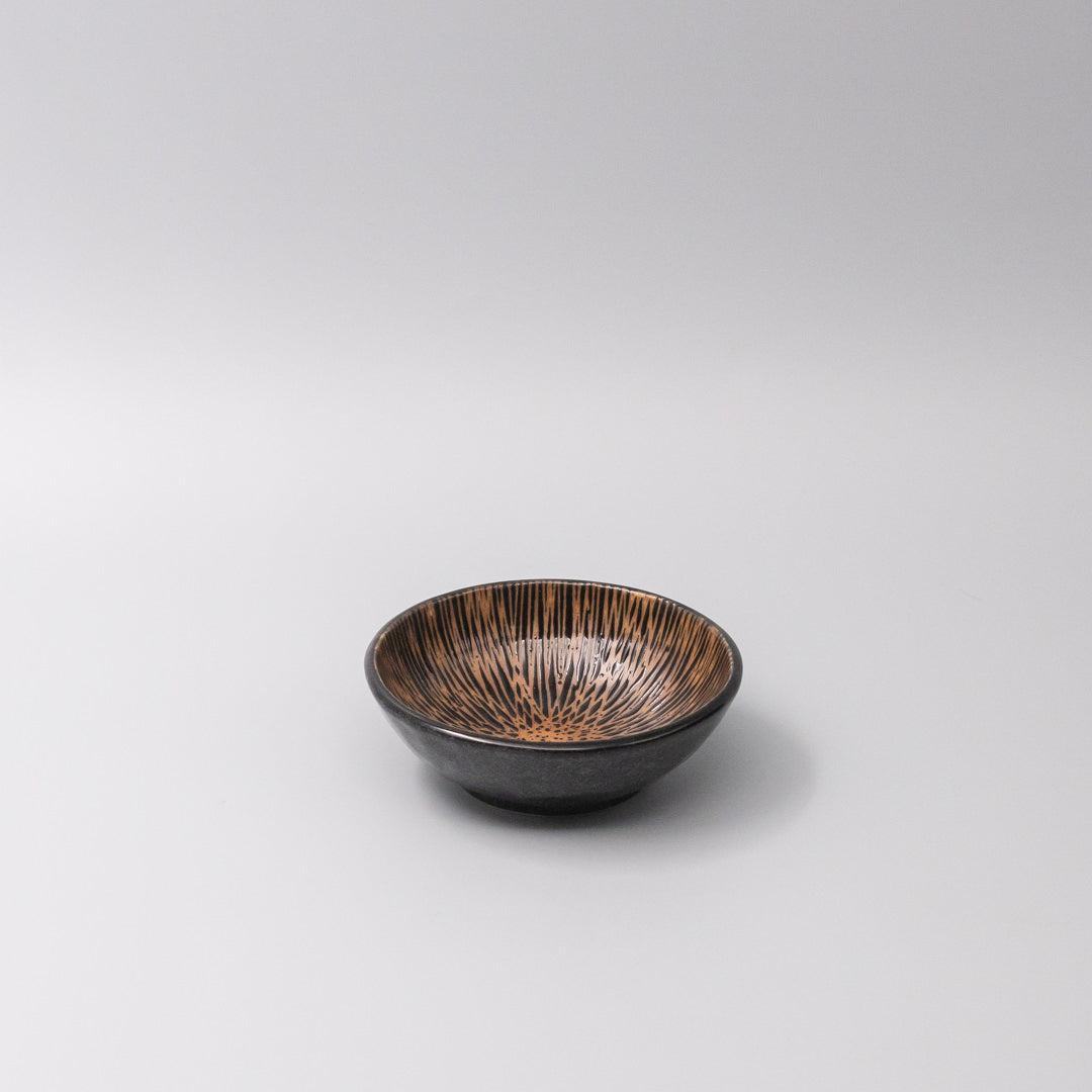 Tapas Bowl 13cm Bronze Converging Line Glaze - Image 1