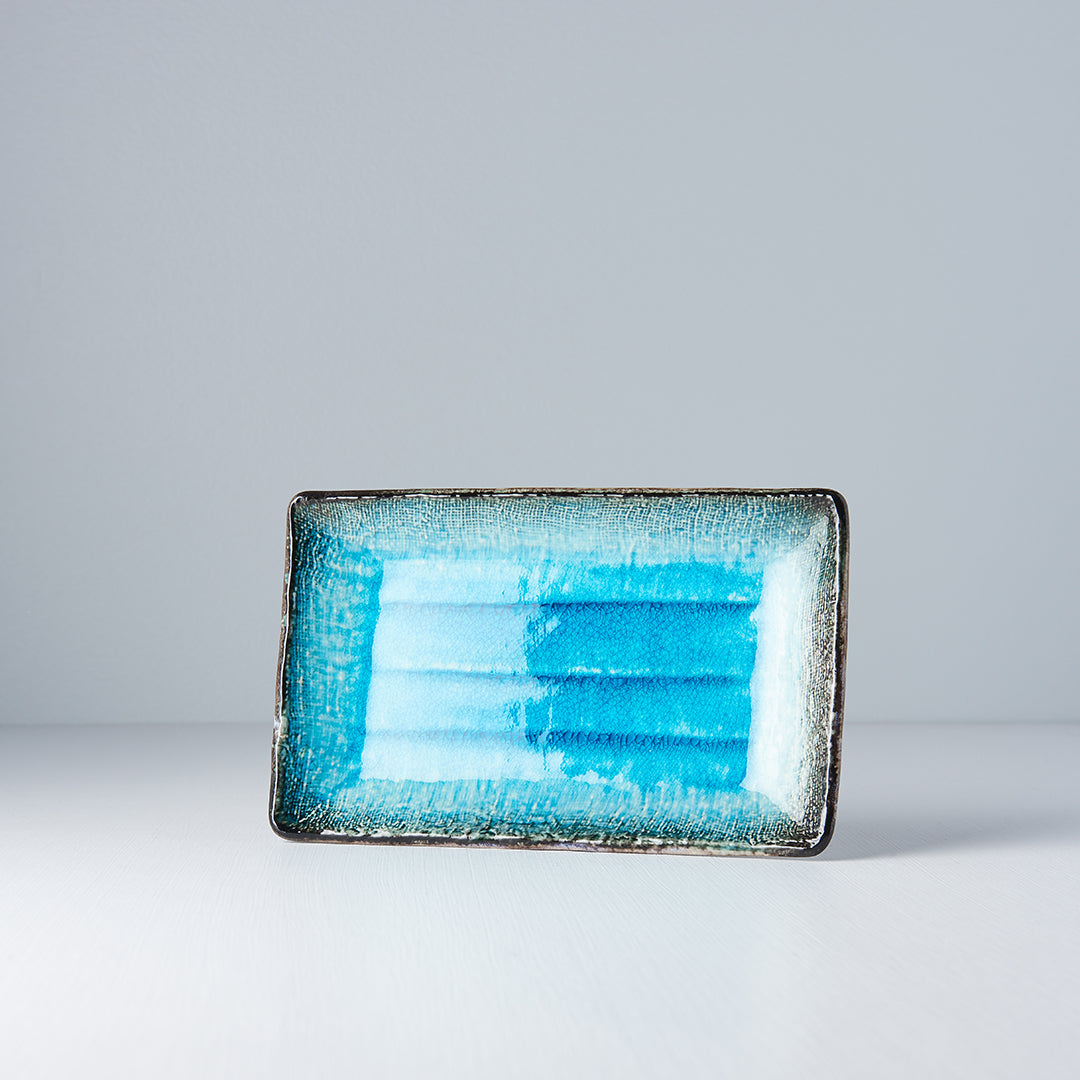 Plate Rectangular 21.5x13.5cm Sky Blue Glaze - Image 1