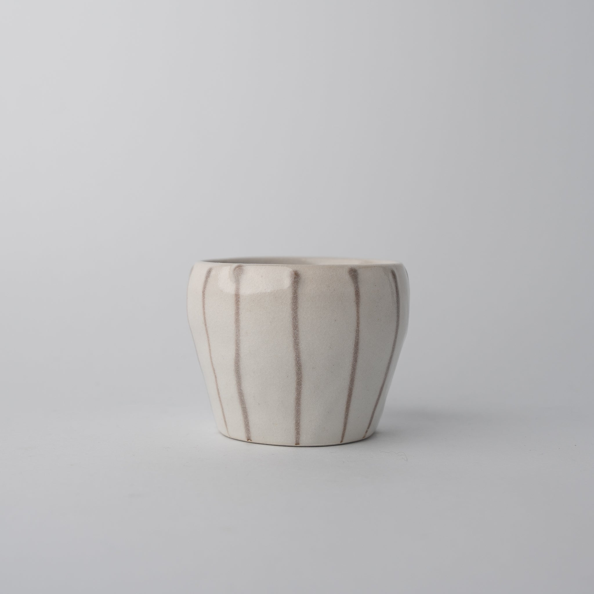 Cup 8cm 160ml Cream Grey Stripe Design - Image 2