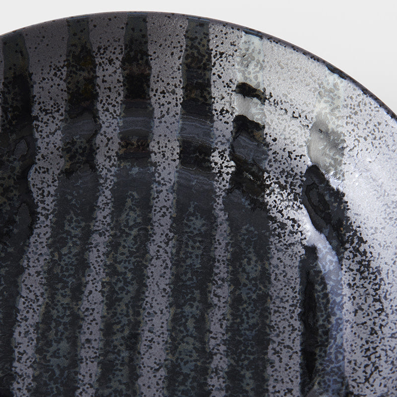 Pasta Bowl Flat 23cm Gloss Black Stripes On Gunmetal Black Glaze - Image 2