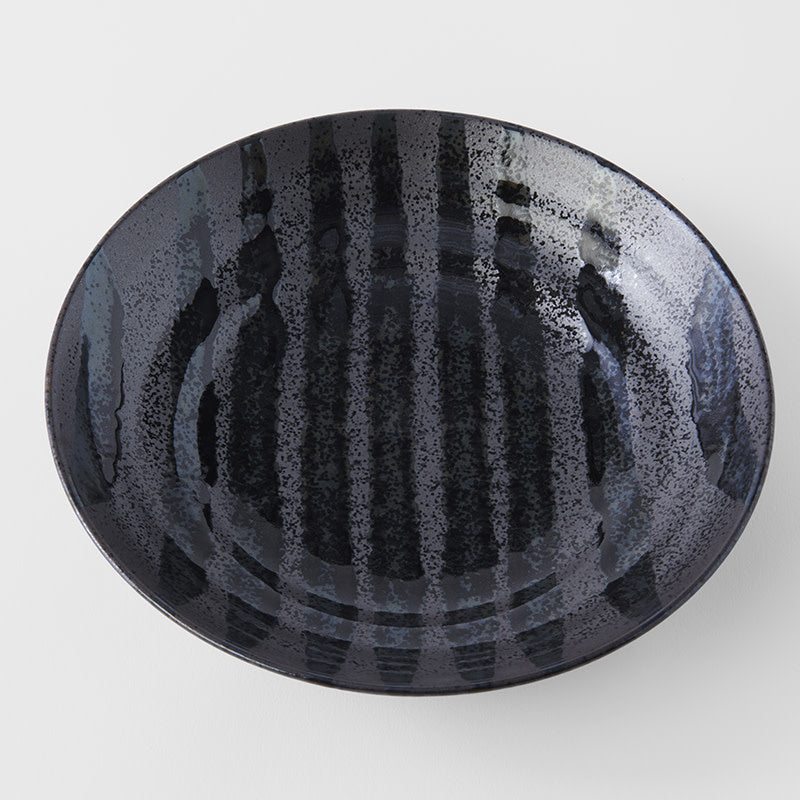 Pasta Bowl Flat 23cm Gloss Black Stripes On Gunmetal Black Glaze - Image 3