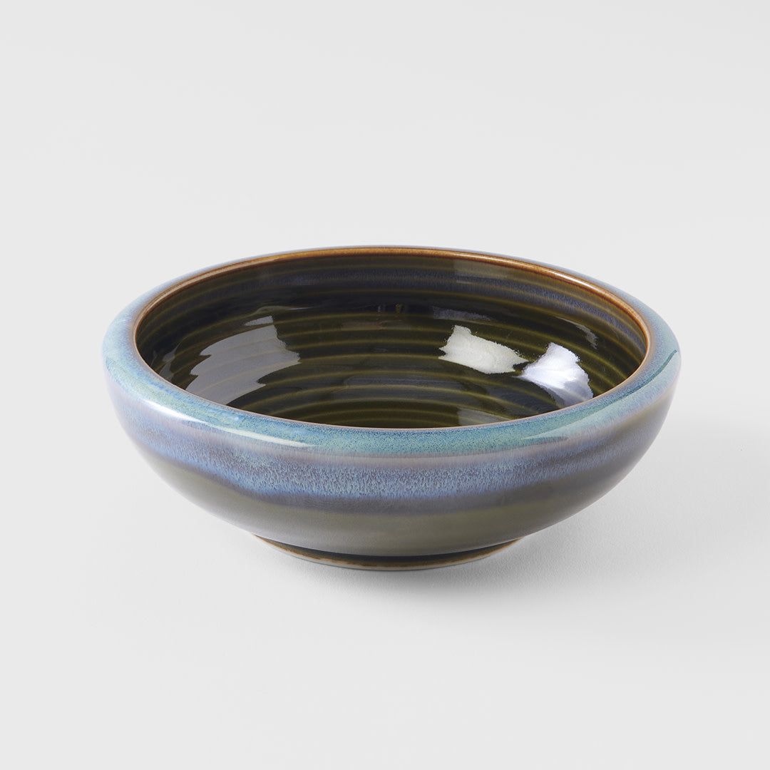 Bowl Thick Edge 17cm Blue Outer Dark Green Inner Glaze - Image 1