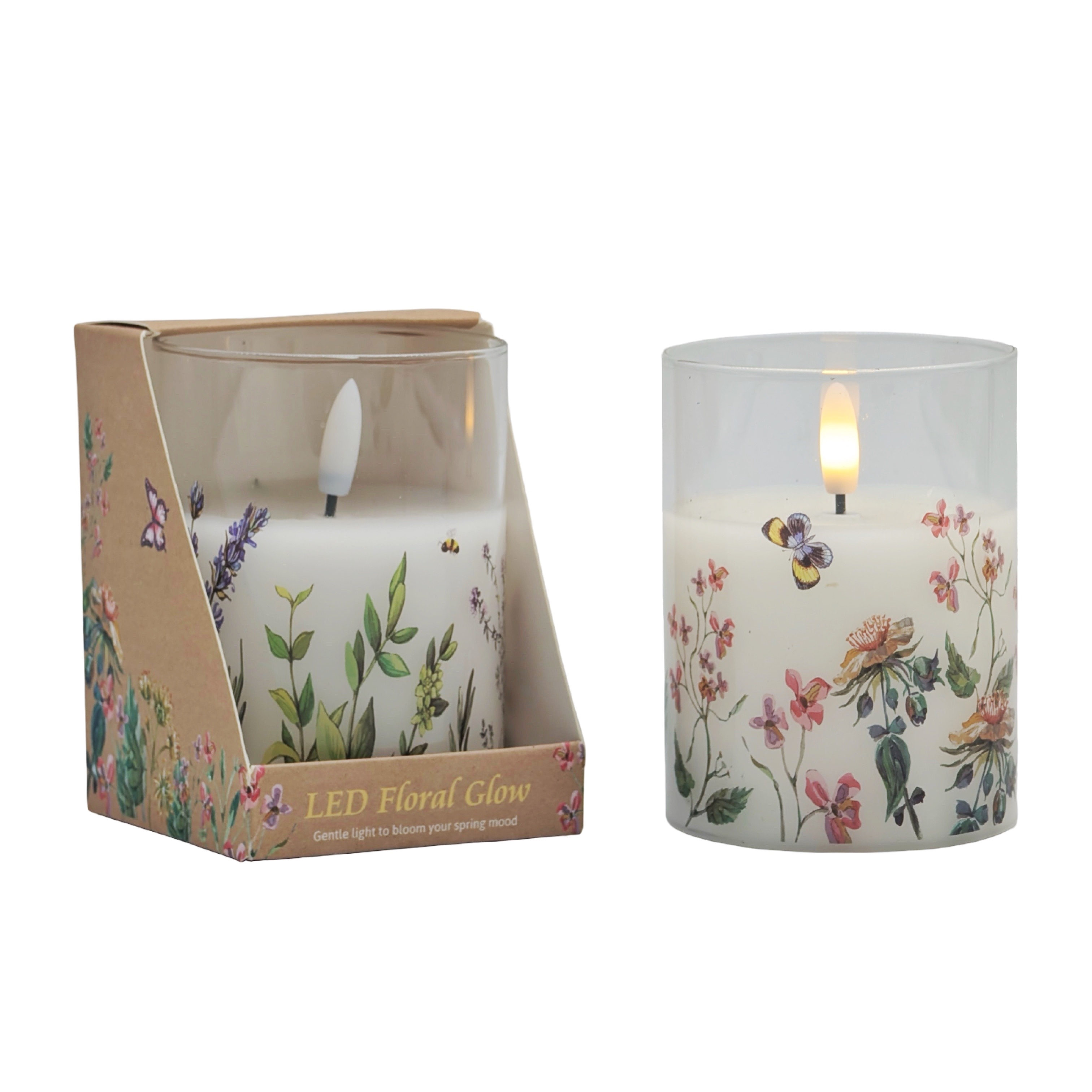 bulk 12 Floral Glow Led Candle Gift Box 10cm - Image 1