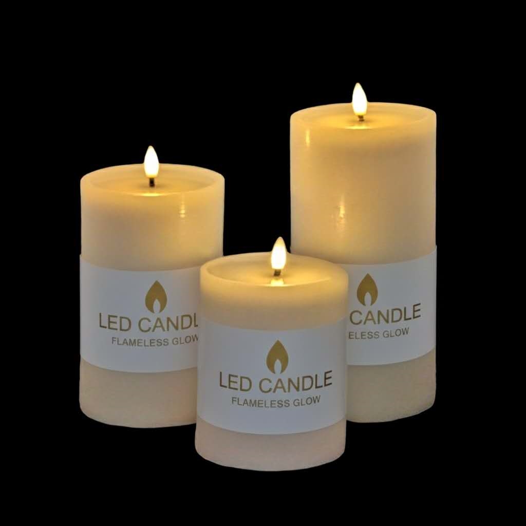 bulk 6 Reflection Led Pillar Candle Rustic White 20cm - Image 1