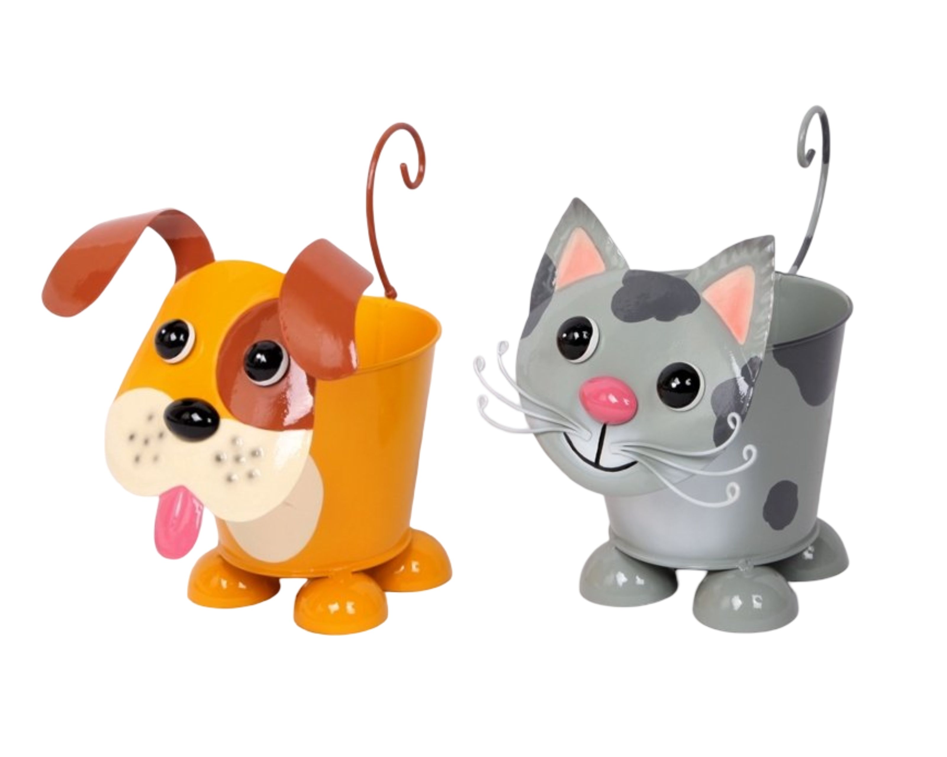 Set 2 Metal Dog & Cat Flower Pot 19cm - Image 1