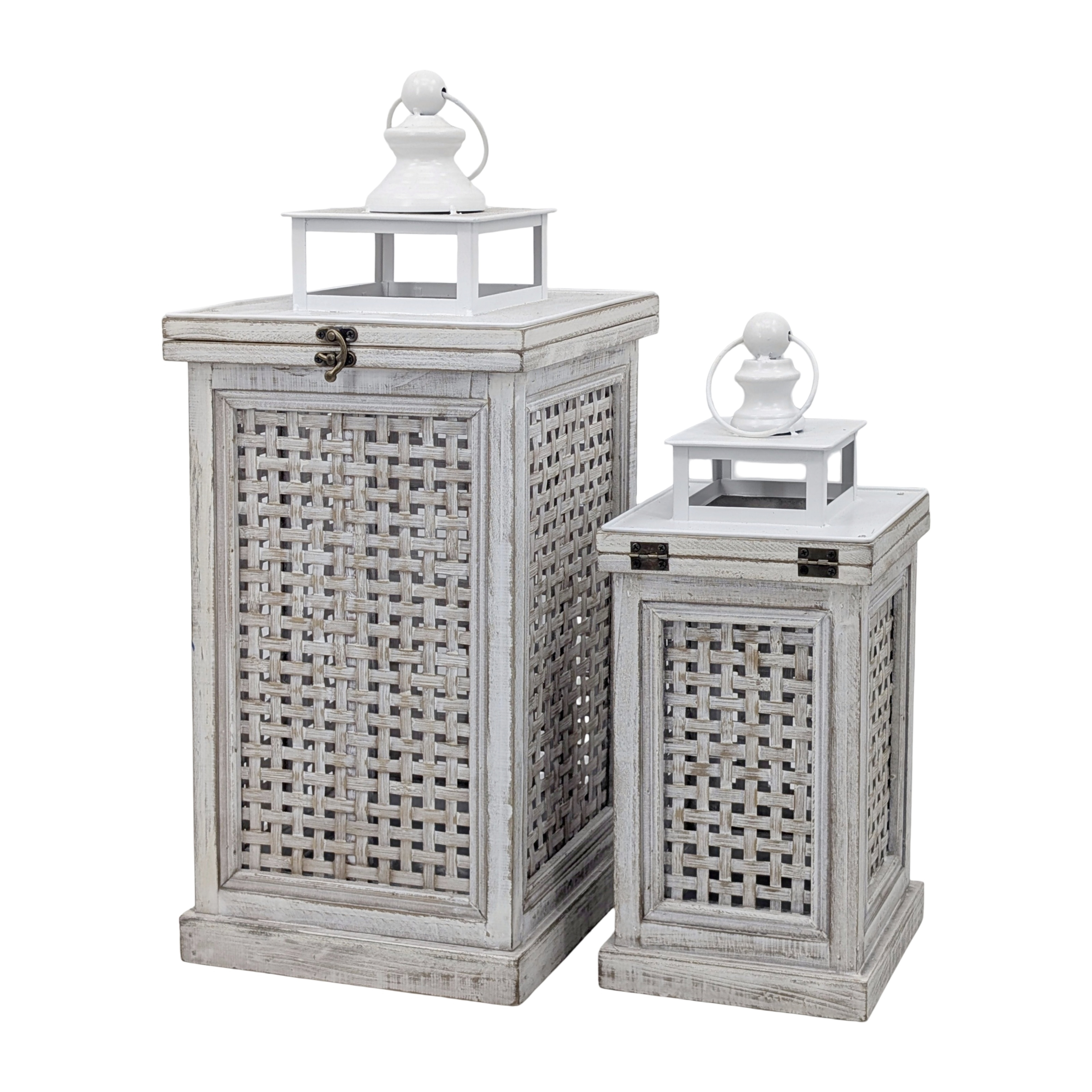 Set 2 Wooden Coastal Cottage Lanterns 57cm - Image 1